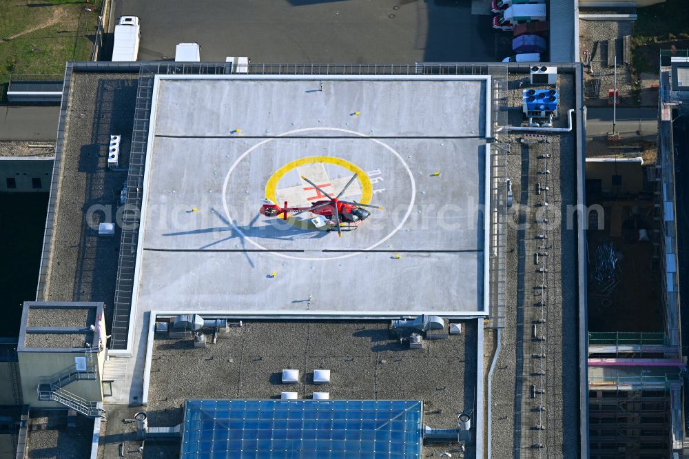 Berlin from above - Helicopter landing pad - airfield for helicopters on the grounds of the Helios Klinikum Berlin-Buch on Schwanebecker Chaussee in the Buch district of Berlin, Germany