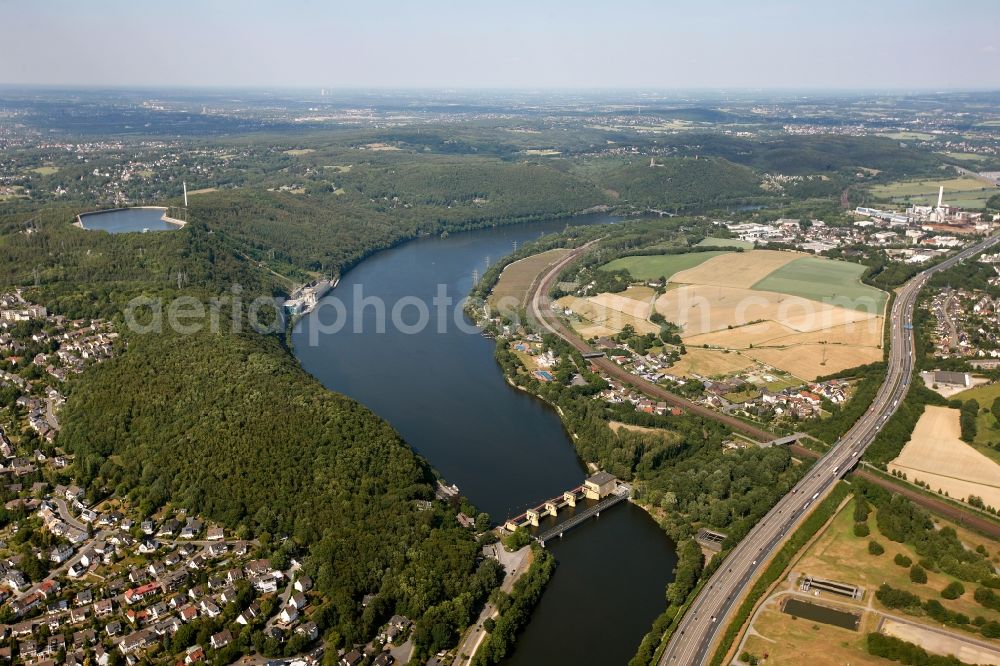 Herdecke from above - View of the Hengsteysee in Herdecke in the state of North Rhine-Westphalia