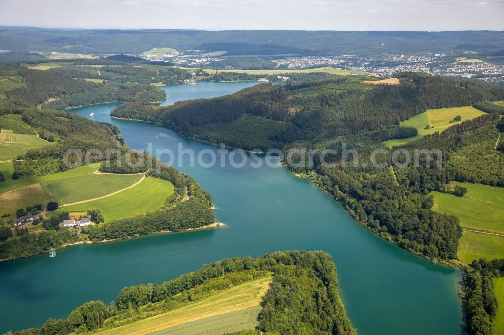 Aerial photograph Mielinghausen - Lake Hennesee at the Hennedam near Enkhausen in the Sauerland region in North Rhine-Westphalia