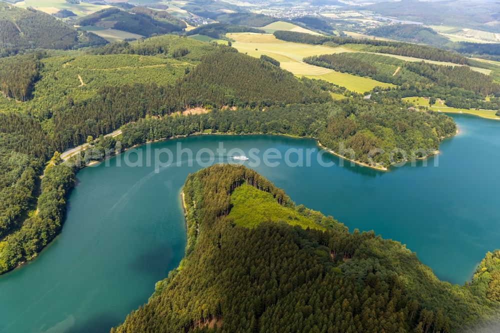 Mielinghausen from above - Lake Hennesee at the Hennedam near Enkhausen in the Sauerland region in North Rhine-Westphalia