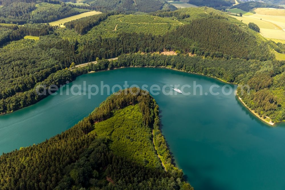 Aerial image Mielinghausen - Lake Hennesee at the Hennedam near Enkhausen in the Sauerland region in North Rhine-Westphalia