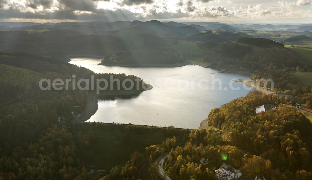 Aerial image Meschede - Lake Hennesee at the Hennedam near Meschede in the Sauerland region in North Rhine-Westphalia