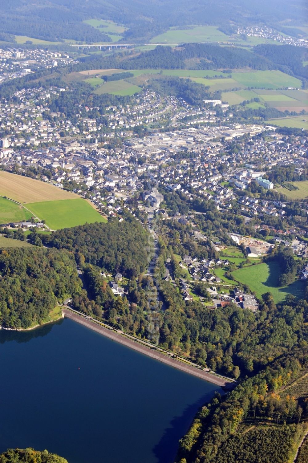 Meschede from above - View of Hennetalsperre in Meschede in the state North Rhine-Westphalia