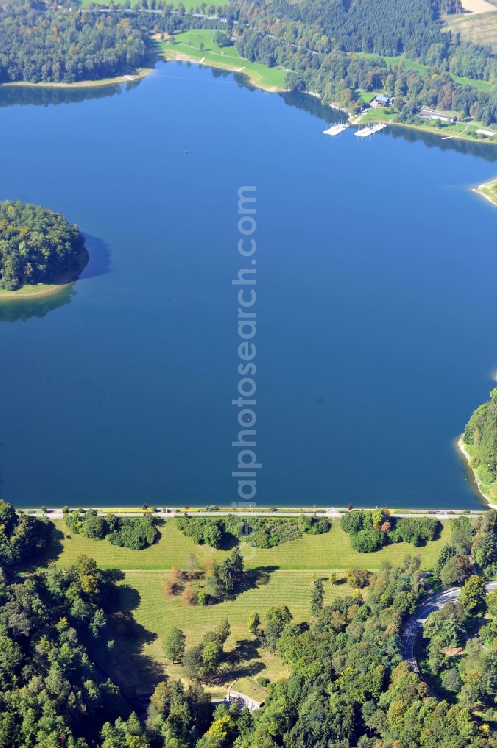 Meschede from above - View of Hennetalsperre in Meschede in the state North Rhine-Westphalia