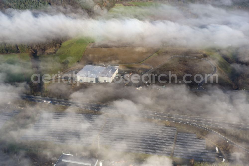 Meschede from above - Autumn - weather landscape over the industrial area Ernste in Meschede in the state of North Rhine-Westphalia