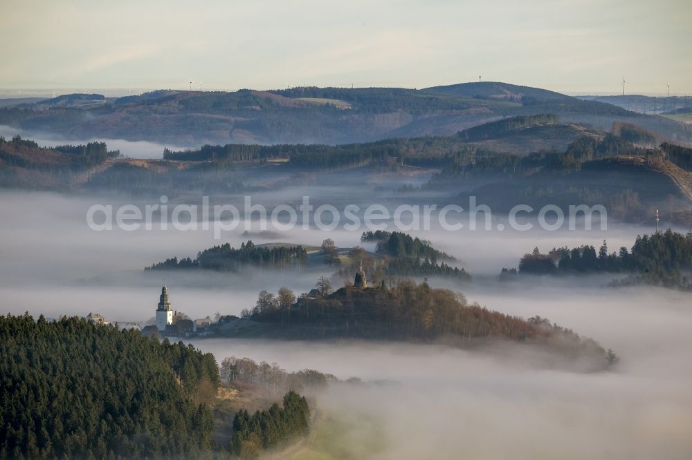 Aerial image Meschede OT Bergstadt Eversberg - Autumn - Weather landscape over the space enclosed by clouds and haze district Eversberg in Meschede in the state of North Rhine-Westphalia