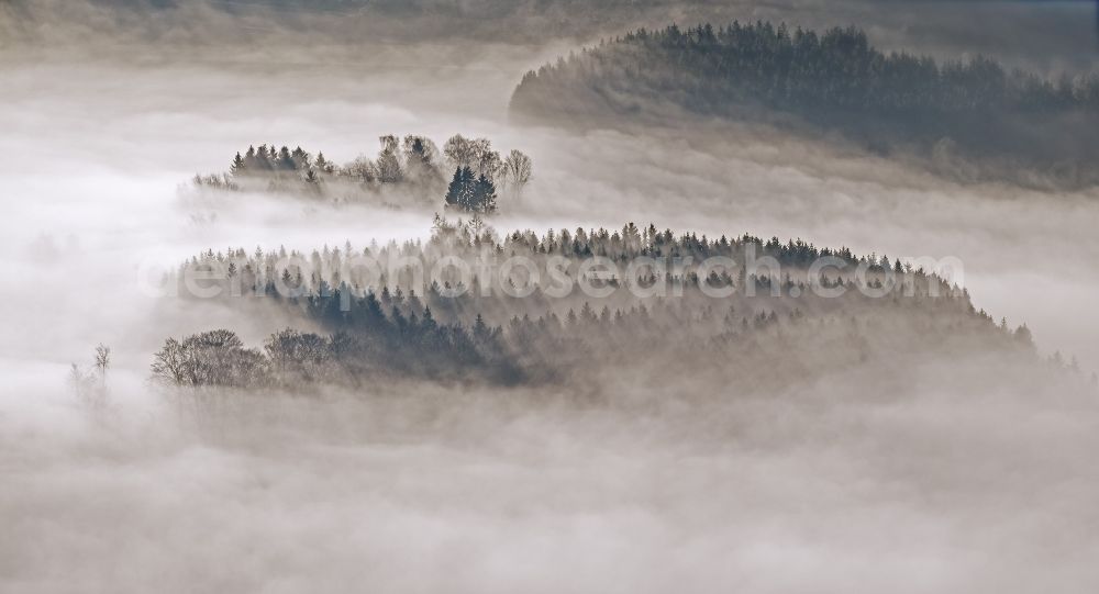 Aerial photograph Meschede OT Bergstadt Eversberg - Autumn - Weather landscape above the clouds and high cloud forest at Eversberg to Meschede in the state of North Rhine-Westphalia