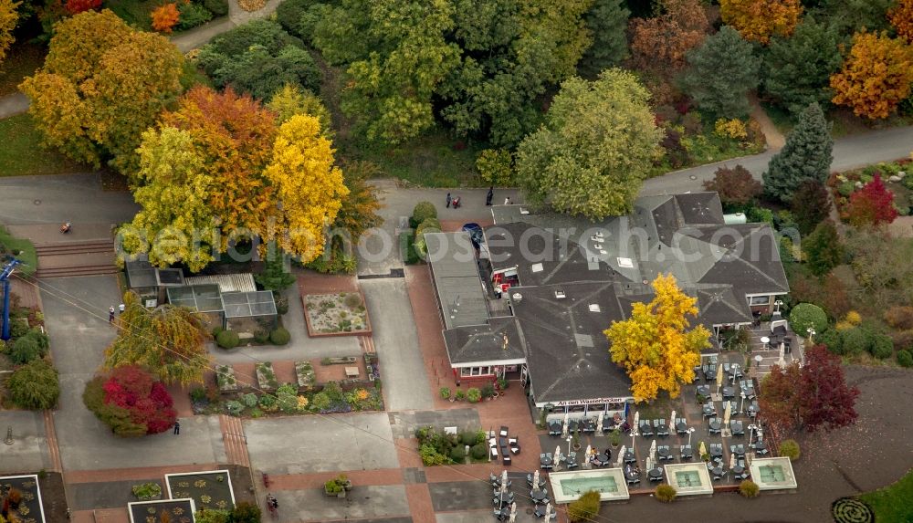 Aerial image Dortmund - Autumn view of the Westphalia park. In the picture the cafe at the pool in Dortmund in the federal state North Rhine-Westphalia