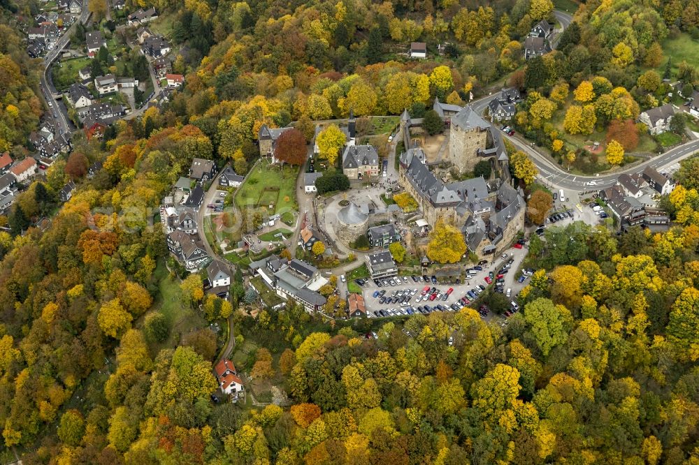 Aerial image Solingen - Autmn impression of the castle Burg upon the Wupper in the district Burg in Solingen in the federal state North Rhine-Westphalia NRW. The castle in the Bergisch Land located castle is the largest reconstructed castle complex in North Rhine-Westphalia