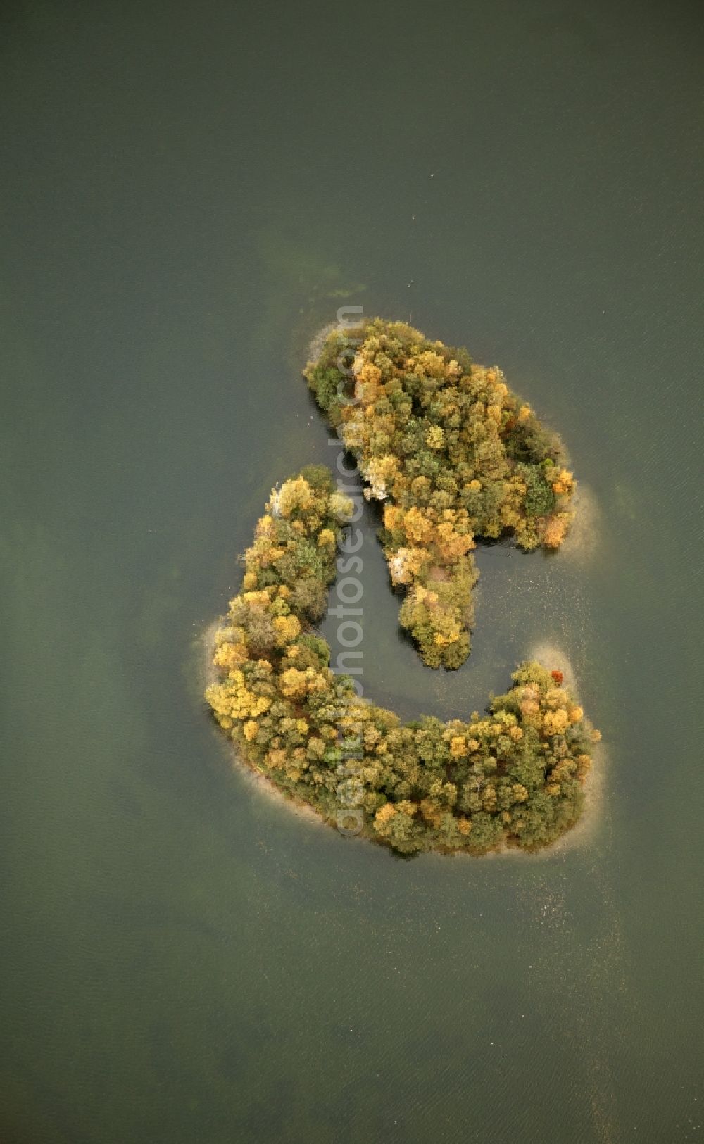 Bottrop Kirchhellen from the bird's eye view: Autumn landscape on Heidesee in Bottrop-Kirchhellen in North Rhine-Westphalia