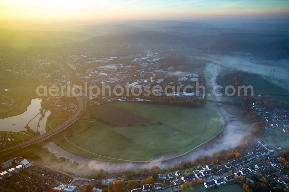 Hattingen from above - Curved loop of the riparian zones on the course of the river Ruhrbogen in Hattingen in the state North Rhine-Westphalia