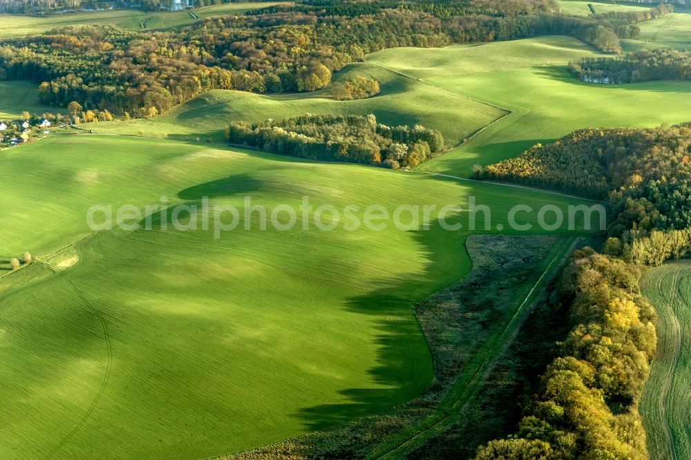 Prillwitz from above - Autumn landscape with meadows and fields at Prillwitz in Mecklenburg-Western Pomerania