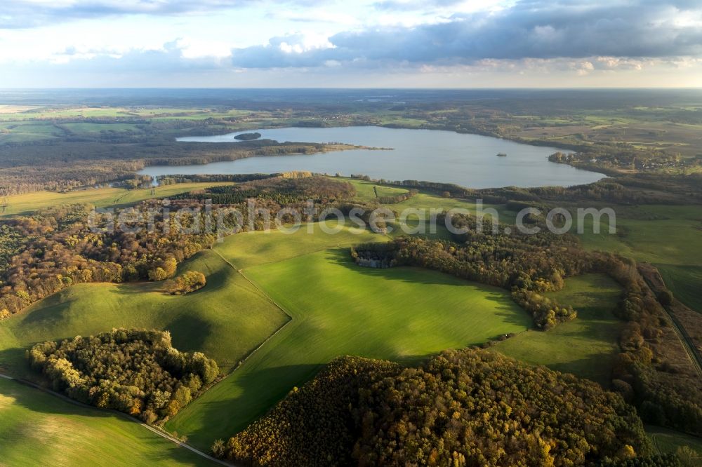Aerial image Prillwitz - Autumn landscape with meadows and fields at Prillwitz in Mecklenburg-Western Pomerania