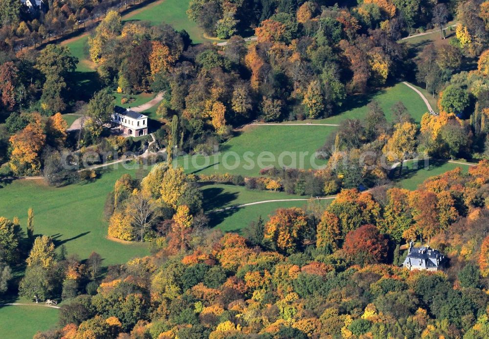 Weimar from above - Autumn colored trees in the park on the Ilm in Weimar in Thuringia