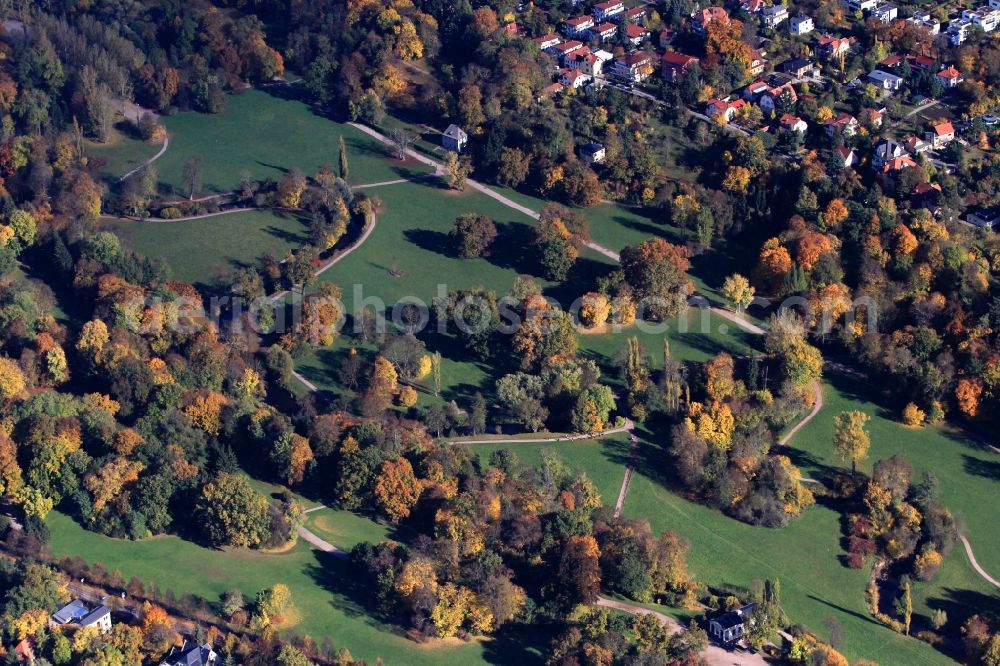 Aerial image Weimar - Autumn colored trees in the park on the Ilm in Weimar in Thuringia
