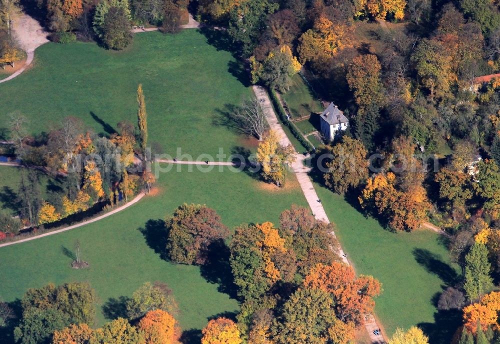 Weimar from above - Autumn colored trees in the park on the Ilm in Weimar in Thuringia