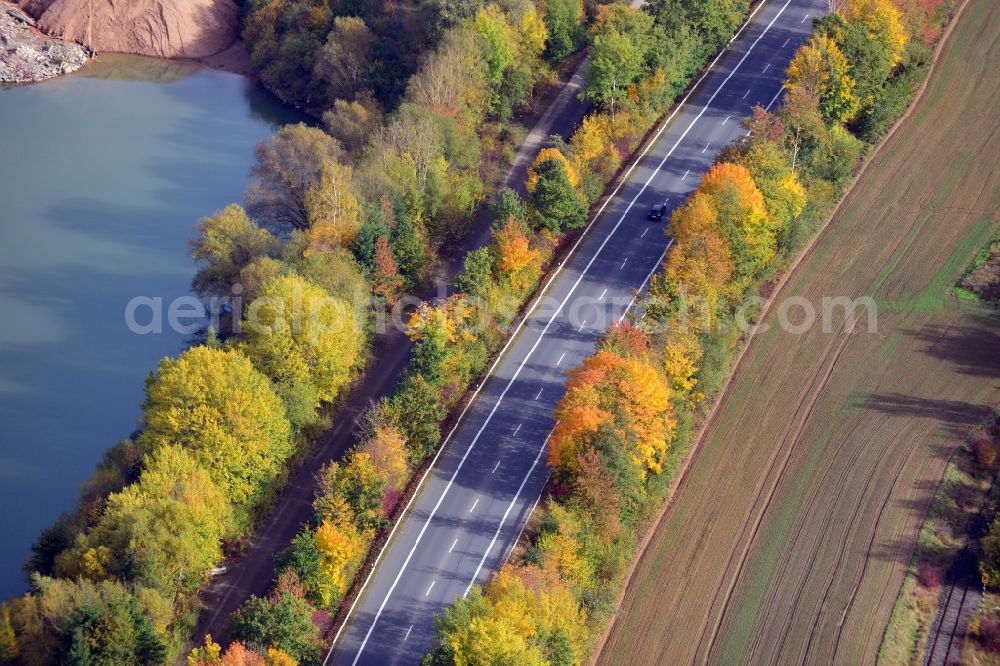 Aerial photograph Bodenwerder - View of the autumnal A-Road 240 avenue in Bodenwerden in the state Lower Saxony