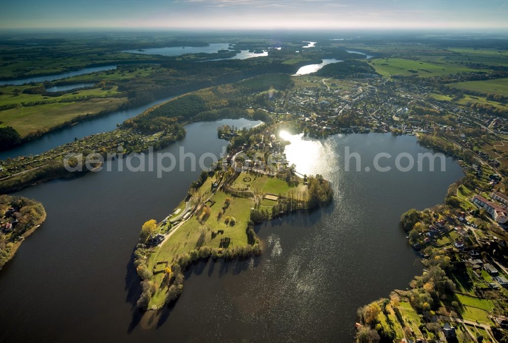 Feldberg from above - Autumnal view at the Feldberg lake landscape near the Feldberg in the federal state of Mecklenburg-Vorpommern. Here to see the Hausee and the city of Feldberg