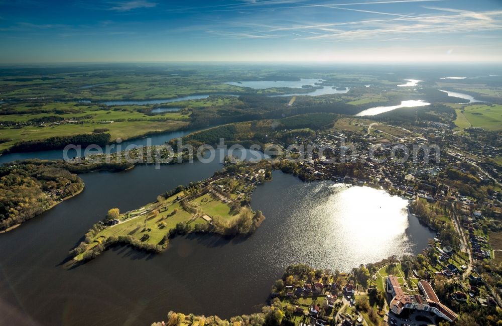 Aerial image Feldberg - Autumnal view at the Feldberg lake landscape near the Feldberg in the federal state of Mecklenburg-Vorpommern. Here to see the Hausee and the city of Feldberg