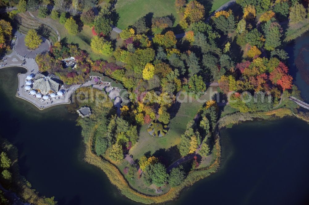 Berlin from above - Park of Britzer Garten the lake Hauptsee in Berlin in Germany