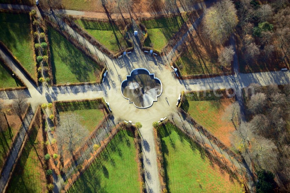 Potsdam from above - Autumnal parkland on the fountains basin in Sanssouci Palace in Potsdam in Brandenburg