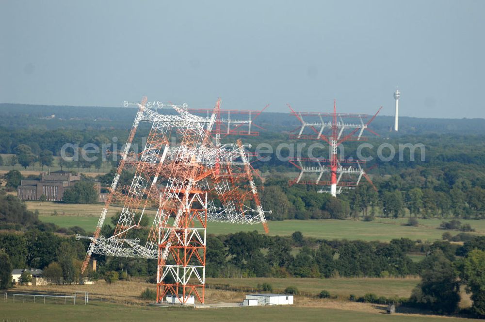 Aerial image NAUEN - Herbstlicher Blick auf das Areal der Kurzwellen- Rundfunksendestelle Nauen. Im Mittelpunkt Areales befindet sich das 1920 eingeweihte Muthesius-Gebäude, in dem heute die Leitstelle der vier modernen Kurzwellensender untergebracht ist. Von Nauen aus wird das Programm von DW-RADIO rund um den Globus gesendet.