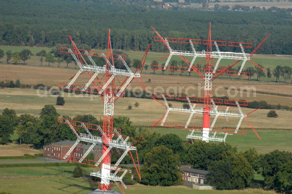 Aerial image NAUEN - Herbstlicher Blick auf das Areal der Kurzwellen- Rundfunksendestelle Nauen. Im Mittelpunkt Areales befindet sich das 1920 eingeweihte Muthesius-Gebäude, in dem heute die Leitstelle der vier modernen Kurzwellensender untergebracht ist. Von Nauen aus wird das Programm von DW-RADIO rund um den Globus gesendet.