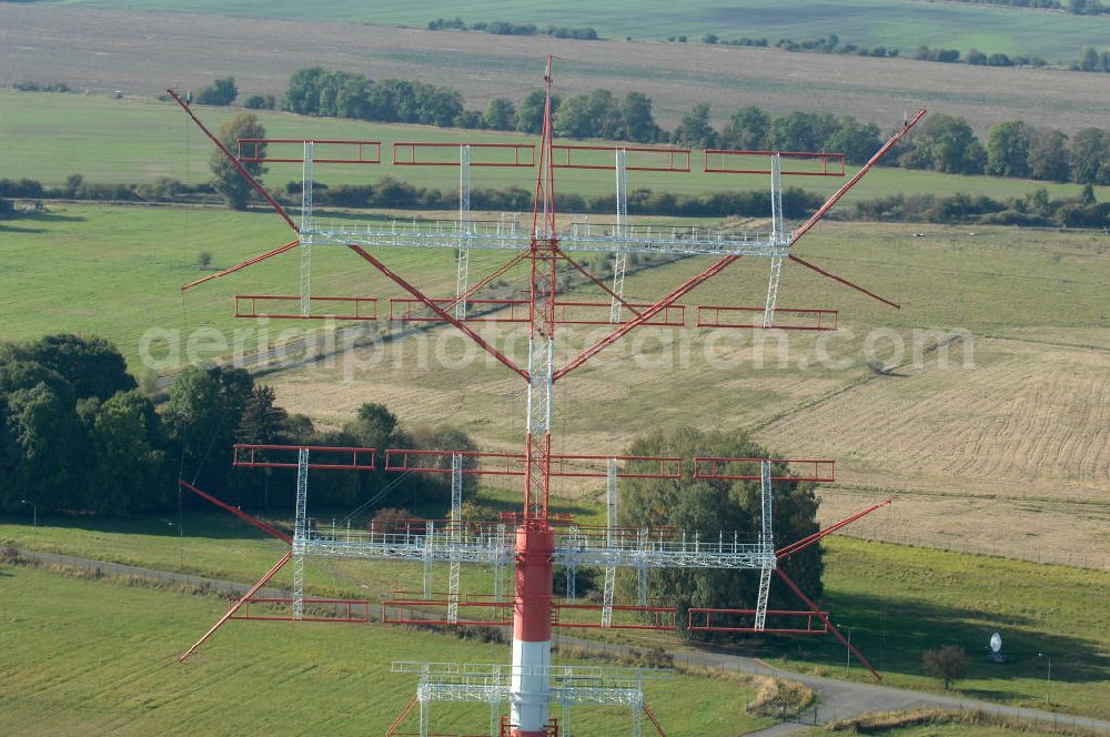 Aerial image NAUEN - Herbstlicher Blick auf das Areal der Kurzwellen- Rundfunksendestelle Nauen. Im Mittelpunkt Areales befindet sich das 1920 eingeweihte Muthesius-Gebäude, in dem heute die Leitstelle der vier modernen Kurzwellensender untergebracht ist. Von Nauen aus wird das Programm von DW-RADIO rund um den Globus gesendet.