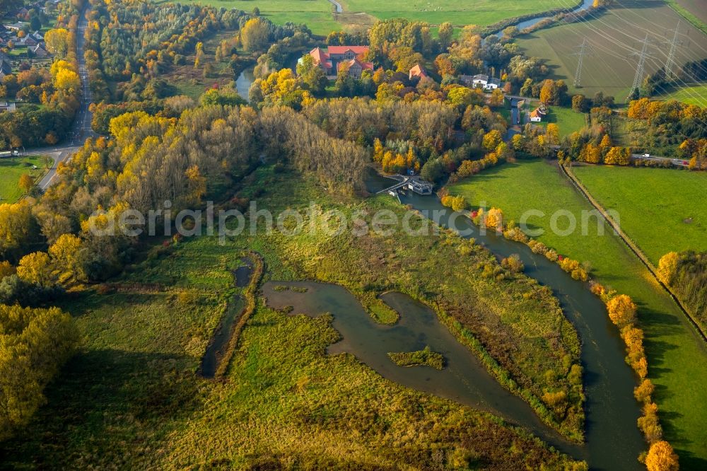 Aerial image Hamm - Riparian zones on the course of the autumnal river Lippe in the Life-Project Lippeaue in the North of the Uentrop part of Hamm in the state of North Rhine-Westphalia