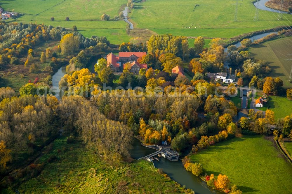 Aerial photograph Hamm - Riparian zones on the course of the autumnal river Lippe in the Life-Project Lippeaue in the North of the Uentrop part of Hamm in the state of North Rhine-Westphalia