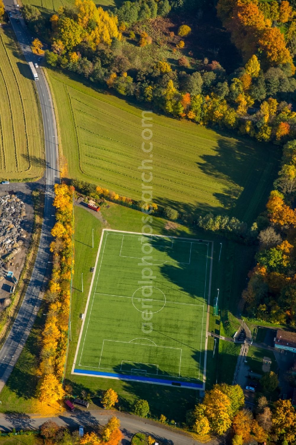 Arnsberg from the bird's eye view: Autumnal football pitch on the Old Field on Stettiner Strasse in Arnsberg in the state of North Rhine-Westphalia