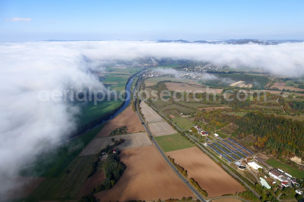 Aerial image Witzenhausen - Autumn fog and haze in Witzenhausen in the state Hesse