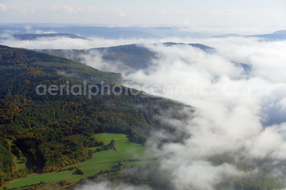 Witzenhausen from the bird's eye view: Autumn fog and haze in Witzenhausen in the state Hessen