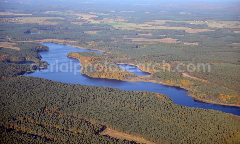 Uckermark from the bird's eye view: View onto the nature preserve North Uckermark seascape in the district Uckermark in the state Brandenburg. Lakes that are on view, are Großer Küstrinsee and Kleiner Küstrinsee