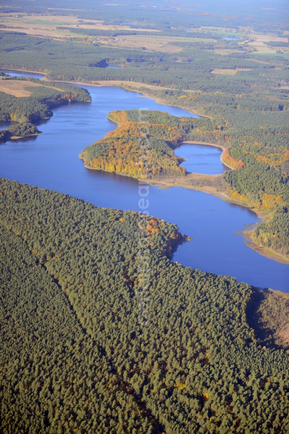 Aerial image Uckermark - View onto the nature preserve North Uckermark seascape in the district Uckermark in the state Brandenburg. Lakes that are on view, are Großer Küstrinsee and Kleiner Küstrinsee