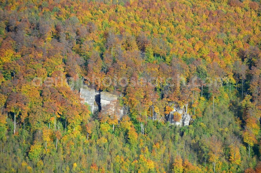 Dielmissen from above - View of the autumnal nature reserve with the elevation Tuchtberg in Dielmissen in the state Lower Saxony