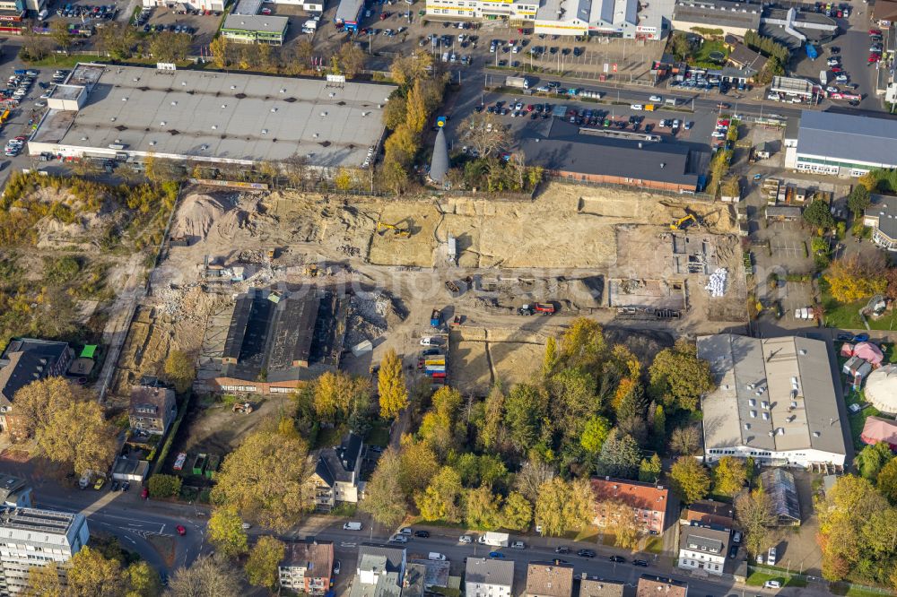 Aerial image Herne - Autumnal discolored vegetation view demolition work on the site of the Industry- ruins on Eschstrasse in Herne at Ruhrgebiet in the state North Rhine-Westphalia, Germany