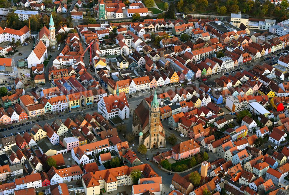 Neumarkt in der Oberpfalz from the bird's eye view: Autumnal discolored vegetation view old Town area and city center in Neumarkt in der Oberpfalz in the state Bavaria, Germany