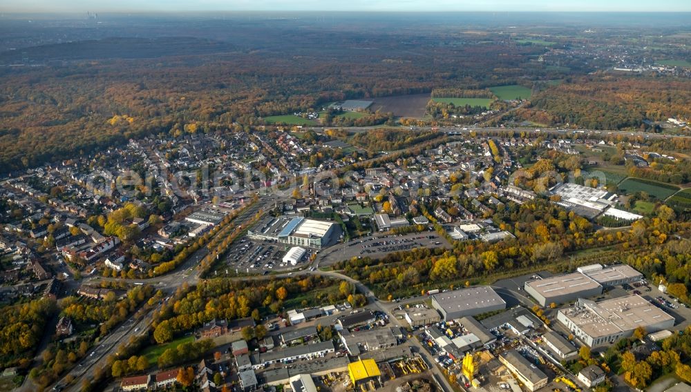 Bottrop from above - Autumnal discolored vegetation view Car dealership building of Brabus GmbH on Brabus-Allee in the district Eigen in Bottrop in the state North Rhine-Westphalia, Germany