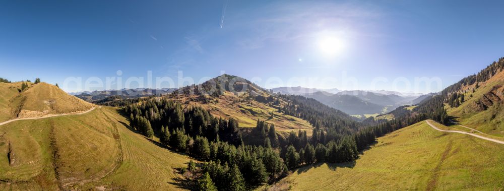 Aerial photograph Balderschwang - Autumnal colored landscape view from the mountains of the Hoernerkette above Balderschwang in the Allgaeu in Blaichach in the state of Bavaria, Germany