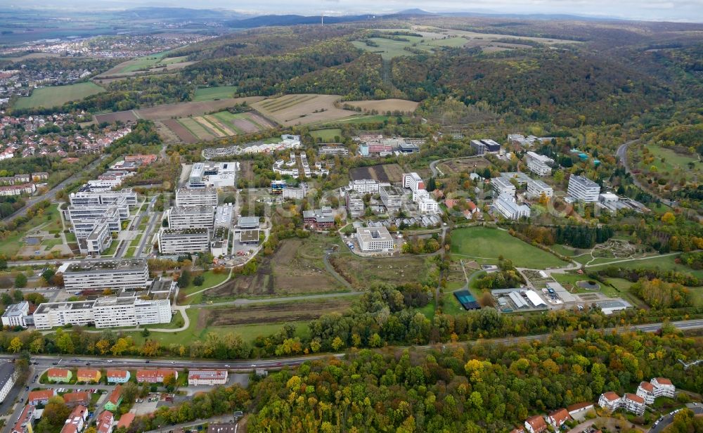 Aerial image Göttingen - Autumnal discolored vegetation view campus building of the university Goettingen in Goettingen in the state Lower Saxony, Germany