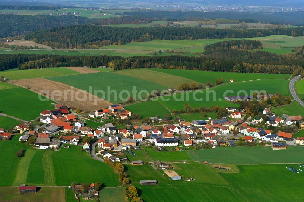 Großenschwand from the bird's eye view: Autumnal discolored vegetation view village view in Grossenschwand in the state Bavaria, Germany