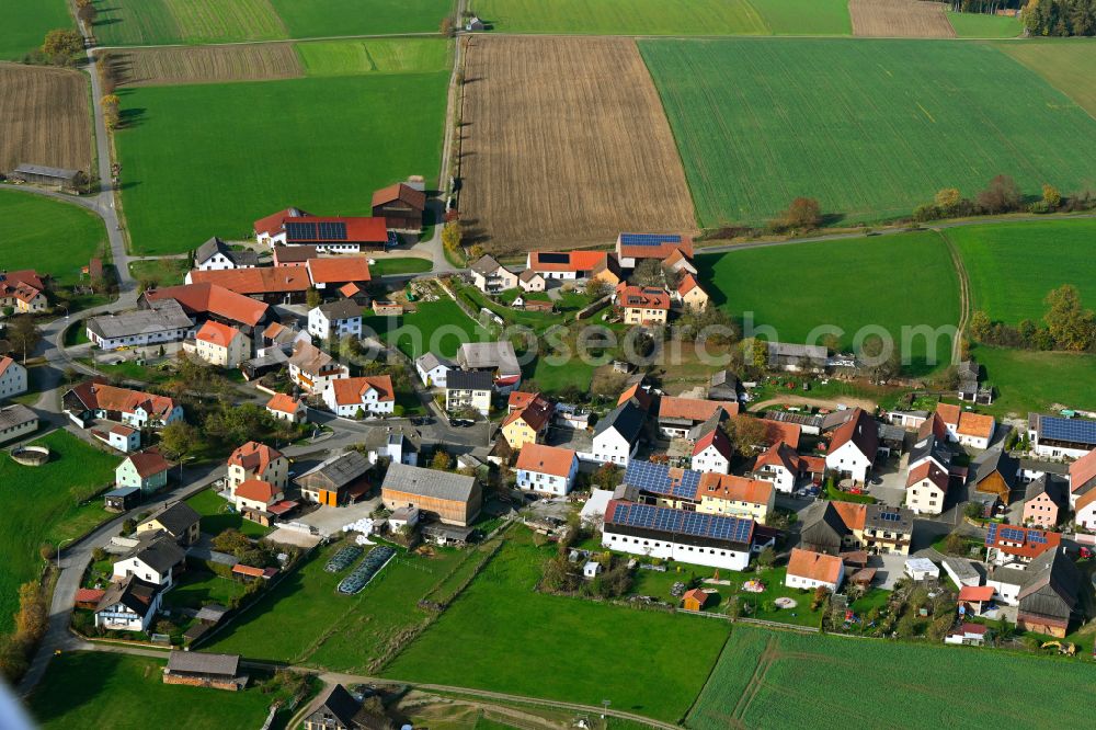 Aerial image Großenschwand - Autumnal discolored vegetation view village view in Grossenschwand in the state Bavaria, Germany