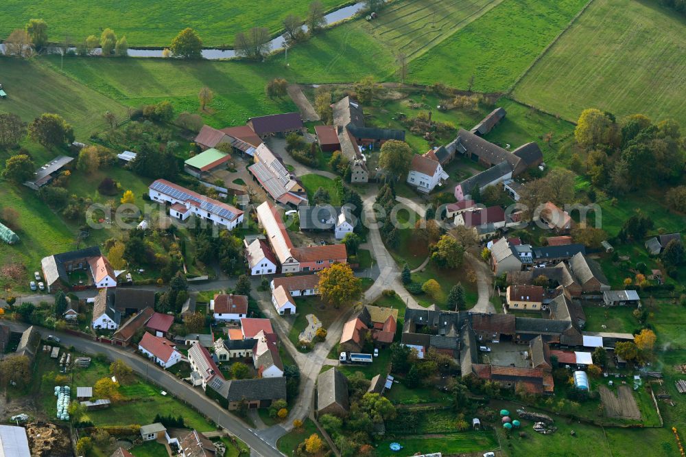 Kleinkorga from above - Autumnal discolored vegetation view village view in Kleinkorga in the state Saxony-Anhalt, Germany