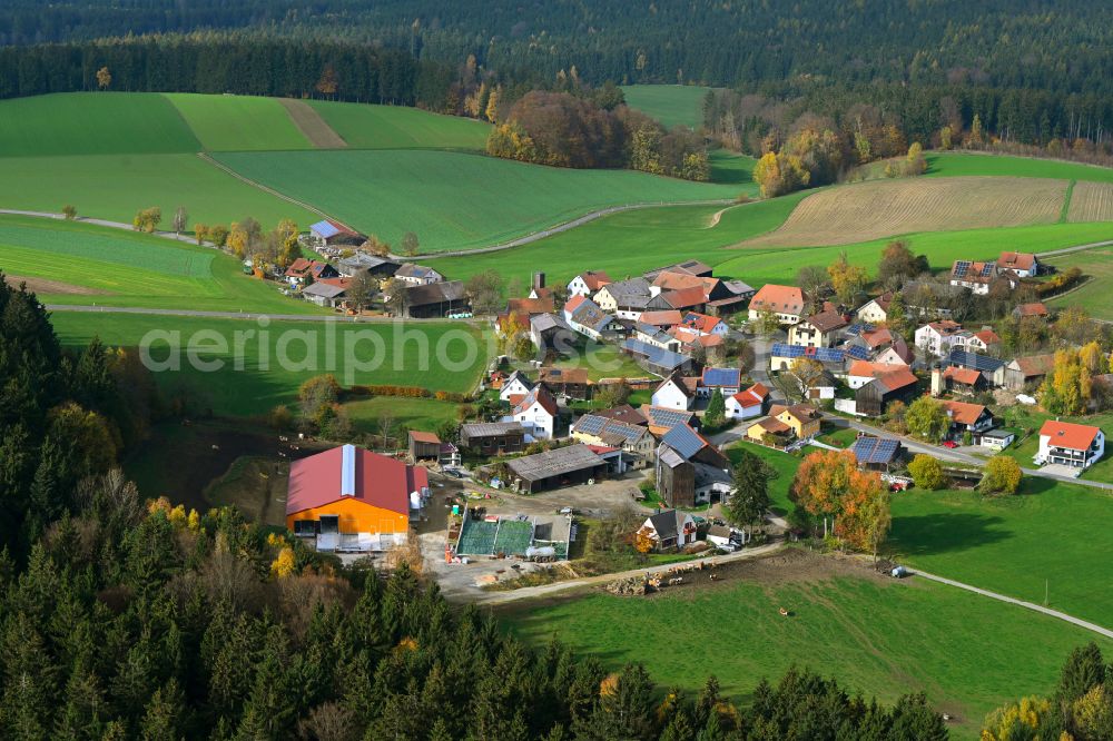 Aerial image Oberbernrieth - Autumnal discolored vegetation view village view in Oberbernrieth in the state Bavaria, Germany