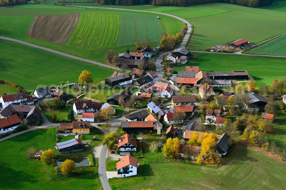 Aerial photograph Oberbernrieth - Autumnal discolored vegetation view village view in Oberbernrieth in the state Bavaria, Germany