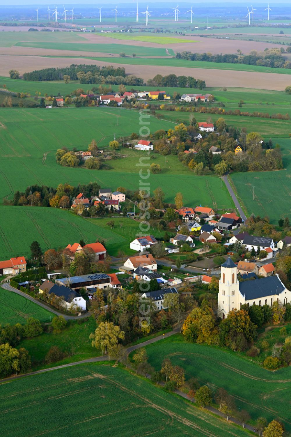 Aerial photograph Polditz - Autumnal discolored vegetation view village view in Polditz in the state Saxony, Germany