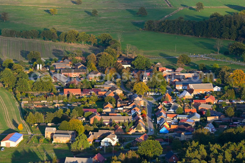 Aerial photograph Reckenzin - Autumnal discolored vegetation view village view in Reckenzin in the state Brandenburg, Germany