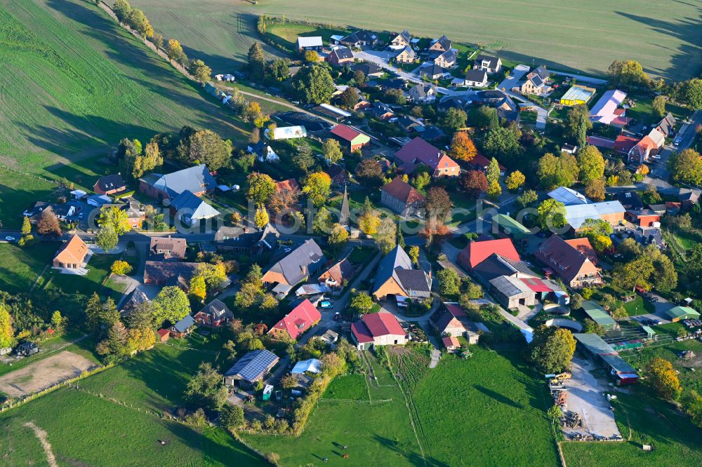 Aerial image Sahms - Autumnal discolored vegetation view village view of Sahms in the state Schleswig-Holstein