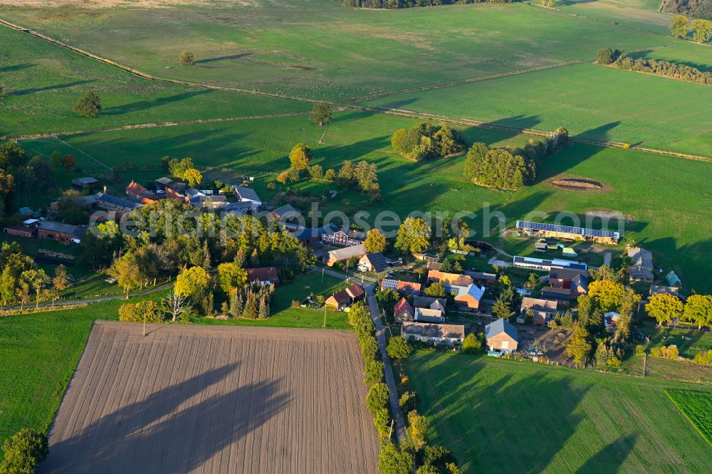 Aerial image Streesow - Autumnal discolored vegetation view village view in Streesow in the state Brandenburg, Germany